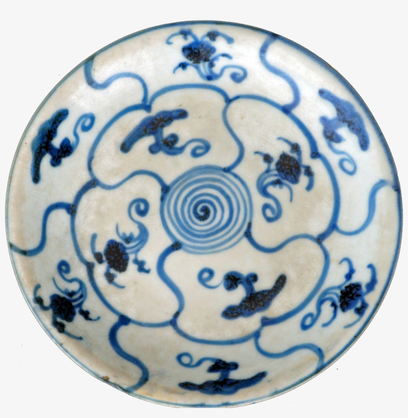 Chinese Ming Porcelain Blue And White Dish With Fungus - Blue And White Porcelain, transparent png download