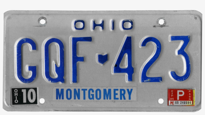 Ohio License Plate, 1980 1984 Series With October 1985 - Number, transparent png download