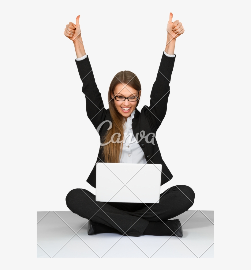 Excited Businesswoman Cross Legged - Sitting, transparent png download