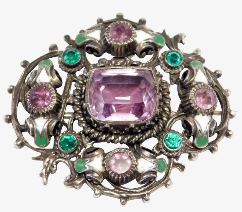 Victorian Austro-hungarian Amethyst & Enamel Brooch - Amethyst, transparent png download
