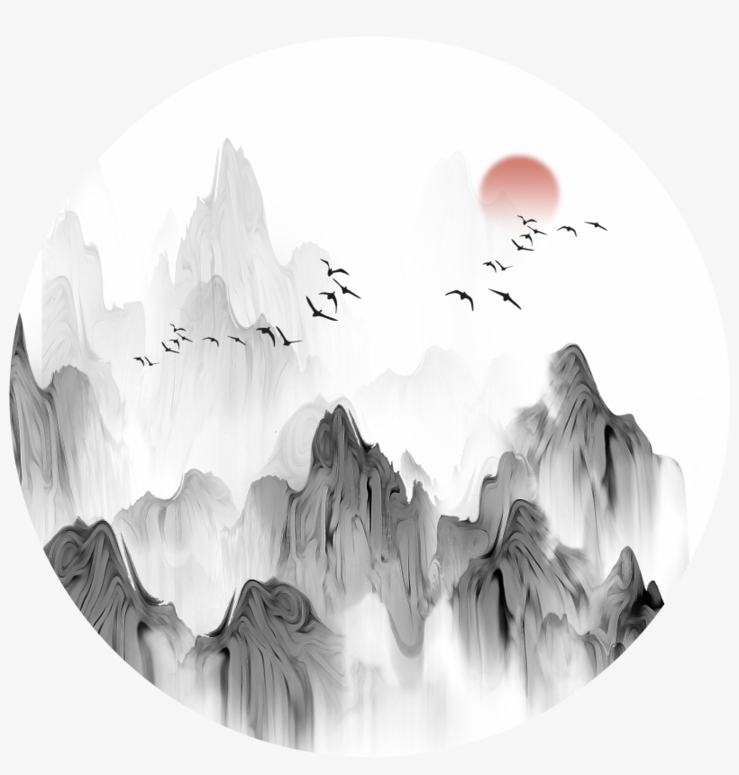 Chinese Style Landscape Ink Birds Png And Psd - Bird, transparent png download