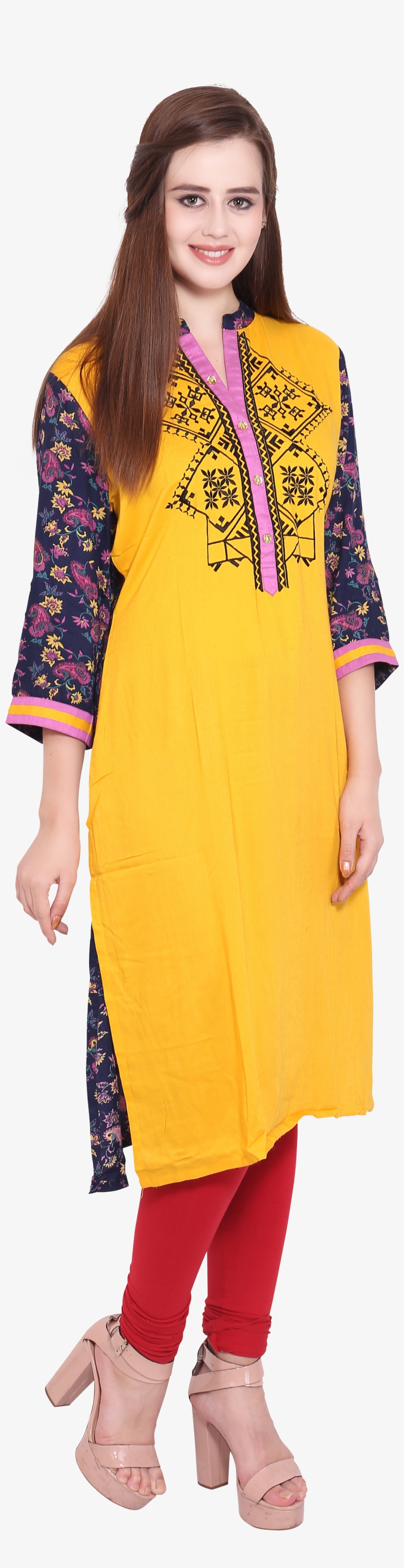 Belomoda Casual Wear 3/4th Sleeve Embroidered Yellow, transparent png download