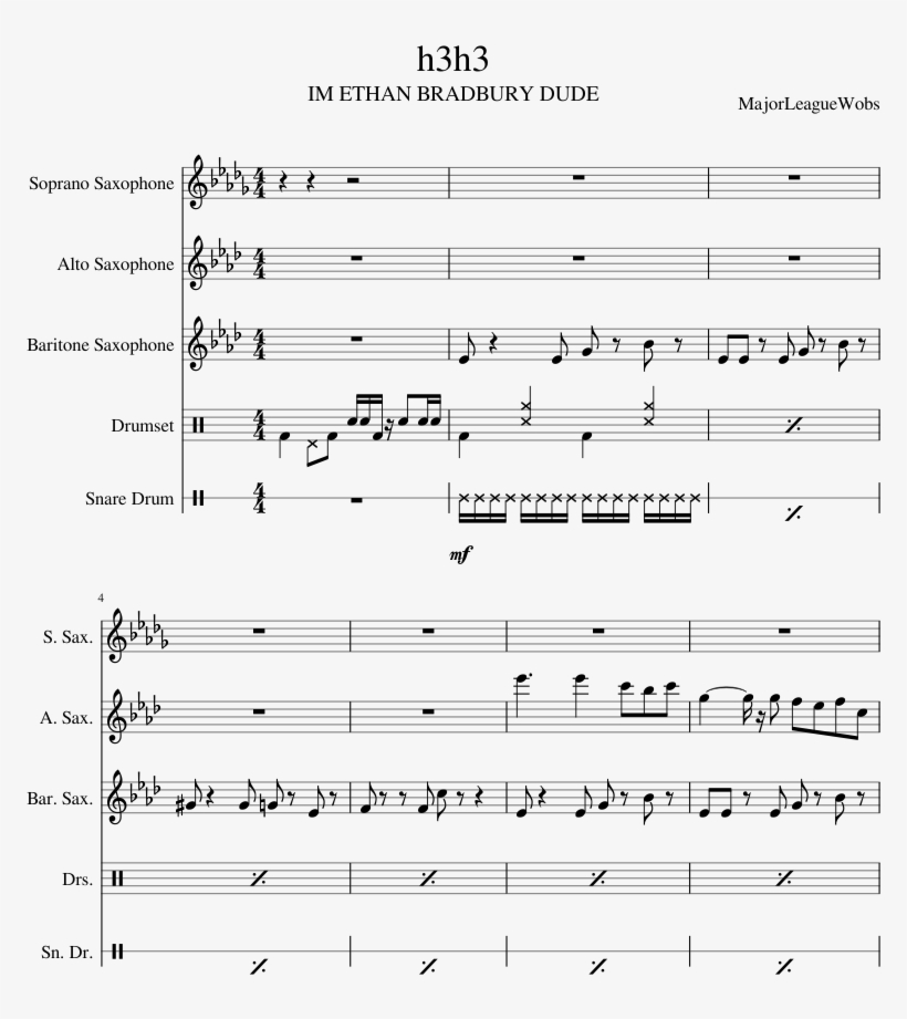 H3h3 Sheet Music Composed By Majorleaguewobs 1 Of 5 - Sheet Music, transparent png download