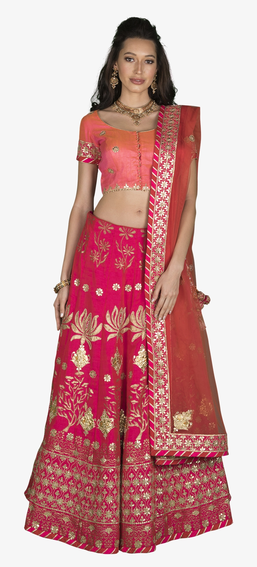 Hot Pink Lotus Motif Gota Lehenga By Vasansi - Silk, transparent png download