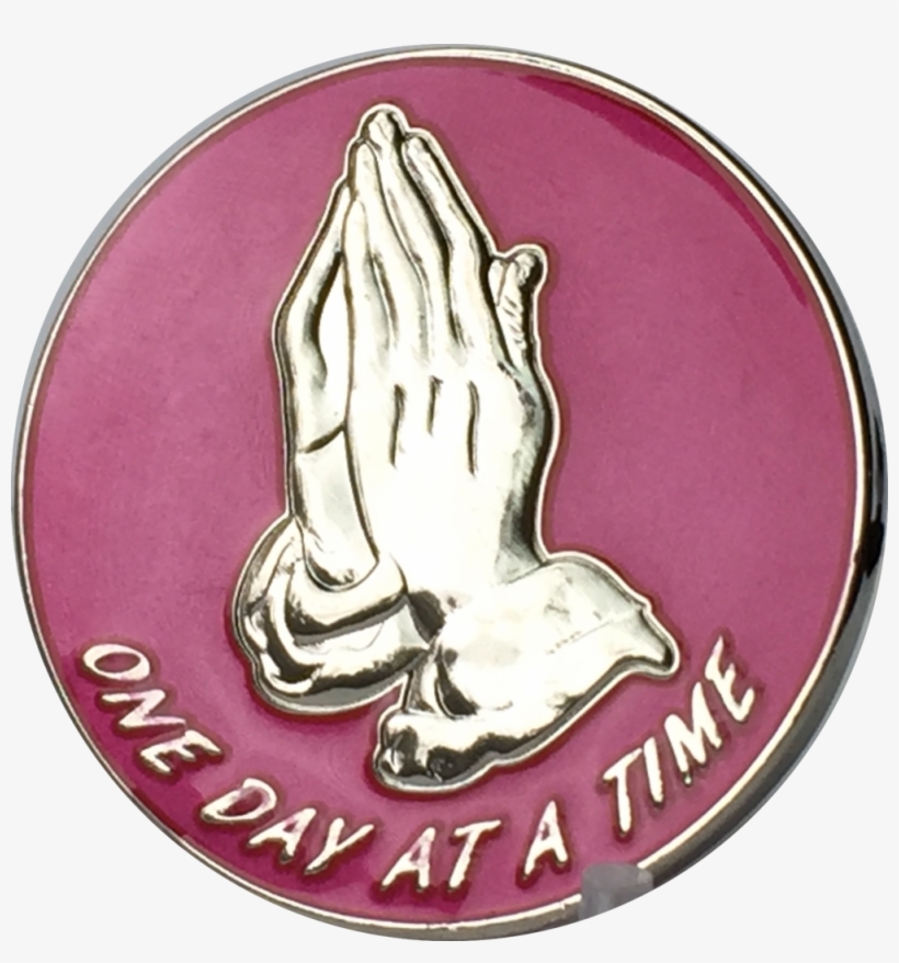 Pink Silver Plated Praying Hands One Day At A Time - Emblem, transparent png download