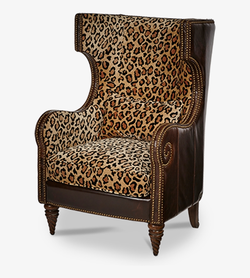 Light Espresso Finish Brown Leather Leopard Print Fabric - Leopard Chair Png, transparent png download