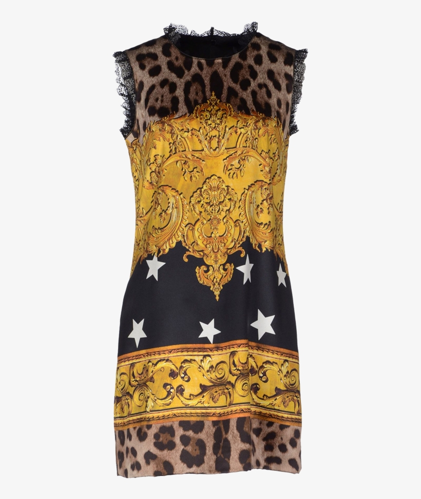 Dolce & Gabbana Short Sleeveless Leopard Print Star - Day Dress, transparent png download