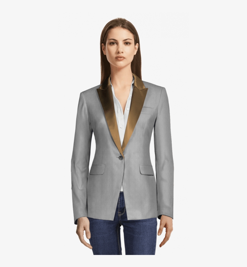 Grey Tuxedo Blazer With Peak Lapels-view Front - Americana Roja, transparent png download
