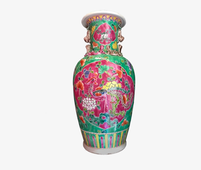 Green Vase With Phoenix Design - Porcelain, transparent png download