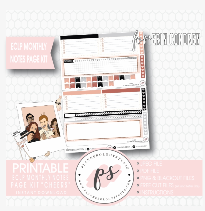 Cheers New Years Monthly Notes Page Kit Digital Printable - Happy Planner New Years Eve Printables 2019, transparent png download