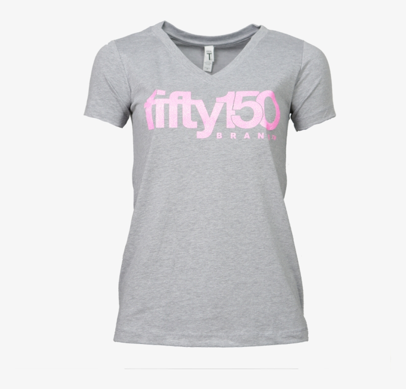 Heather Grey Deep V-neck Tee Hot Pink Glitter Logo - Active Shirt, transparent png download