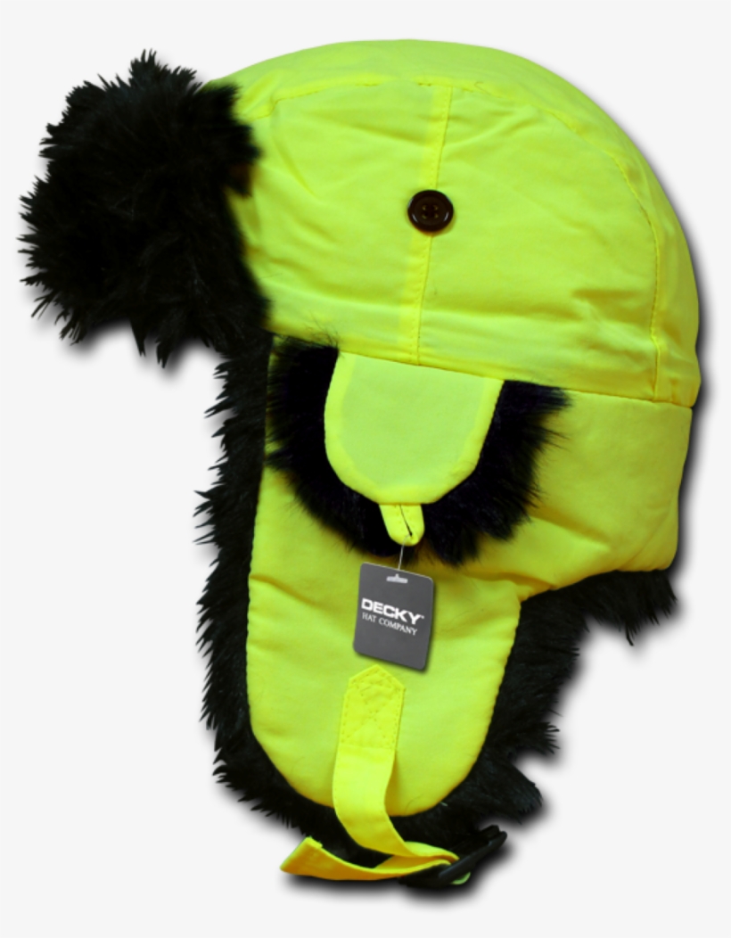 Decky Neon Black Fur Adjustable Earflaps Aviator Hat, - Hat, transparent png download