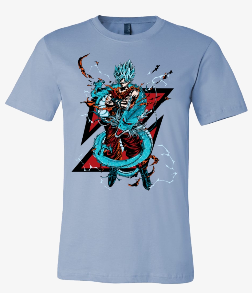 Super Saiyan Goku God Blue With Shenron Men Short Sleeve - French Bulldog T Shirt, transparent png download