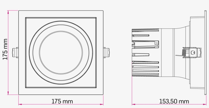 Technical Drawing For Lava Square Downlight - Diagram, transparent png download