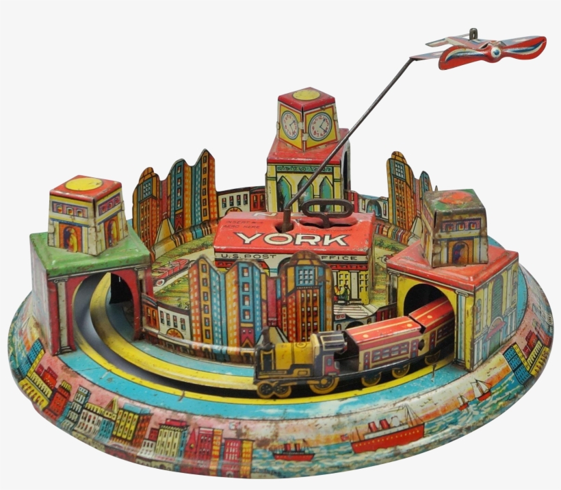 Rare Louis Marx Tin Wind Up Toy New York Skyline 1928 - Carousel, transparent png download