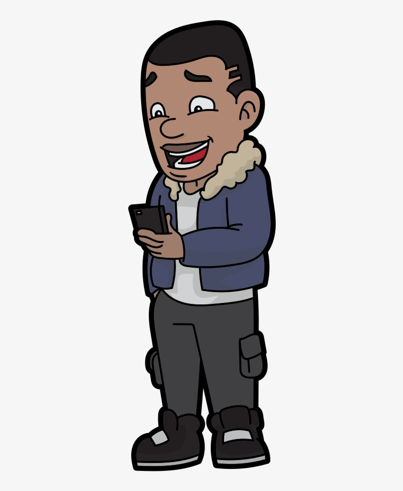 Black Guy Cartoon Using A Smartphone - Cool Black Guy Cartoon, transparent png download