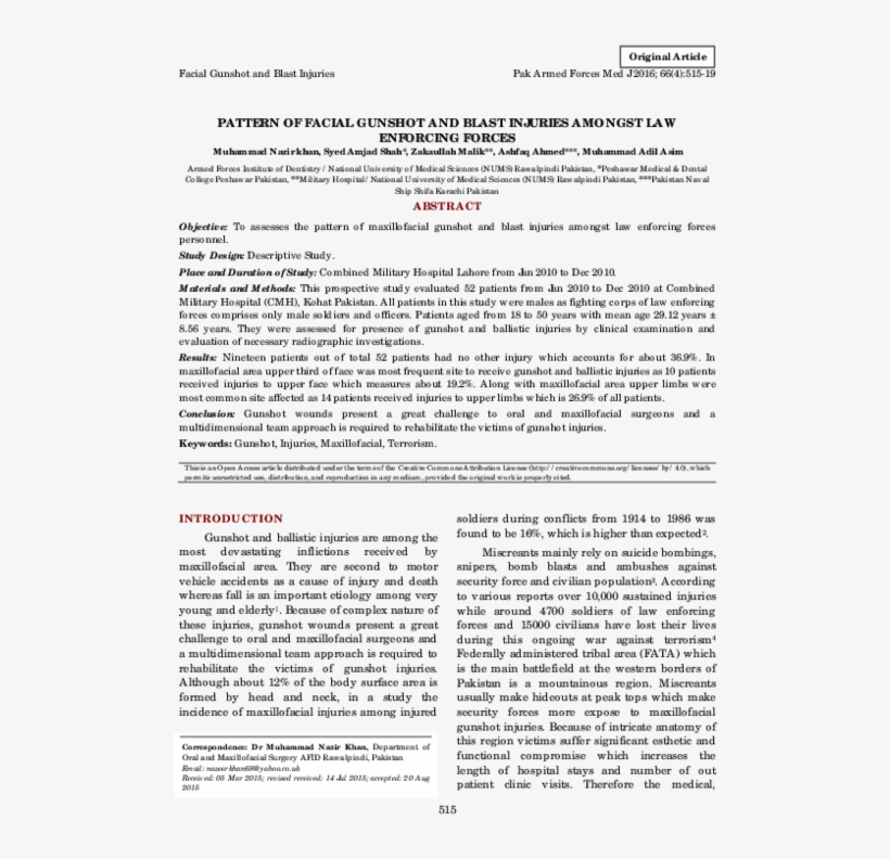 Facial Gunshot And Blast Injuries - Document, transparent png download