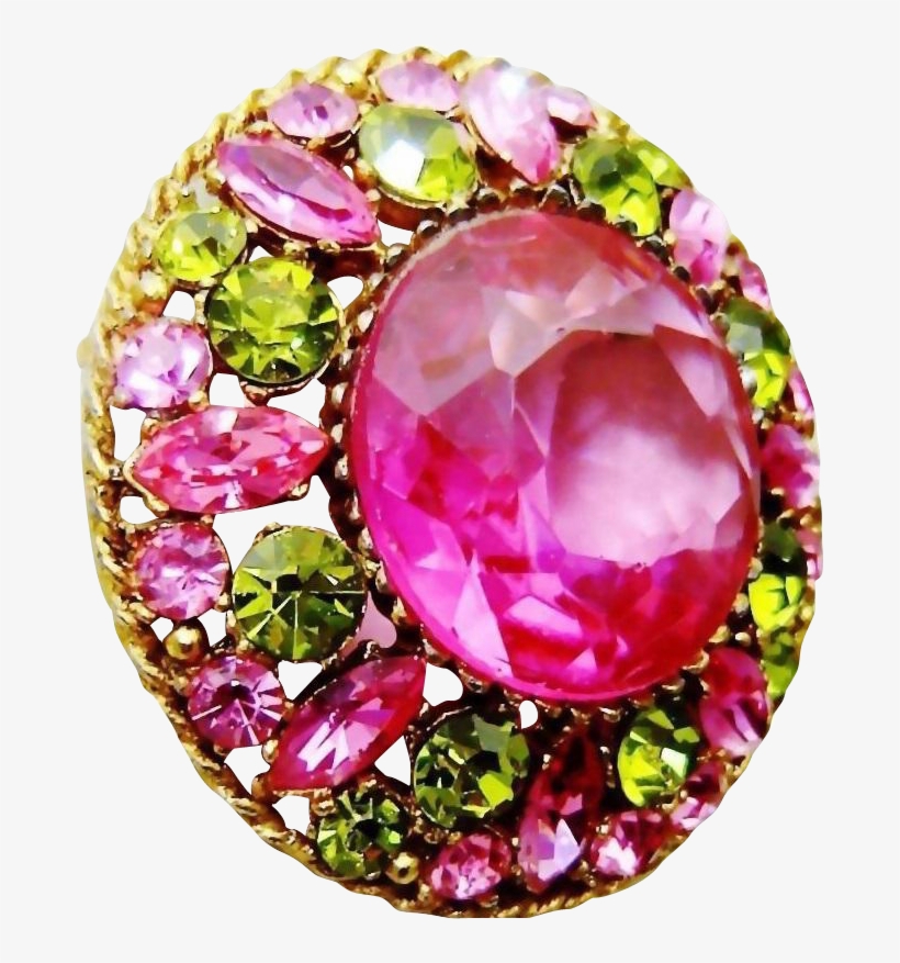 Vintage Regency Pink Green Rhinestone Brooch - Diamond, transparent png download
