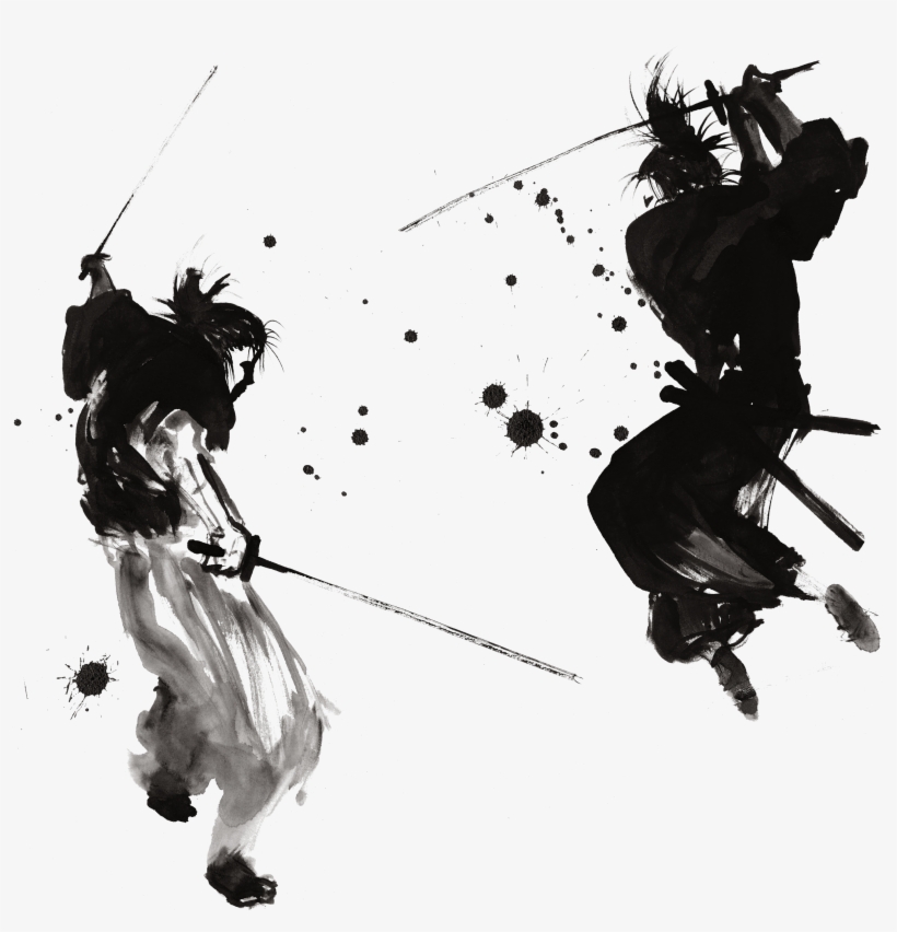 Warrior Art Japanese Samurai Ink Painting Drawing Clipart - Japanese Ink Painting Black Samurai, transparent png download