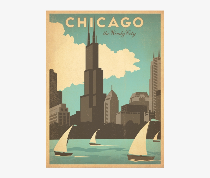 Awg Visit Chicago, Chicago Art, Chicago Poster, Chicago - Vintage Chicago Poster, transparent png download