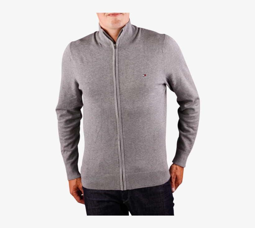 Tommy Hilfiger Compact Cotton Sweater Silver Fog - Man, transparent png download