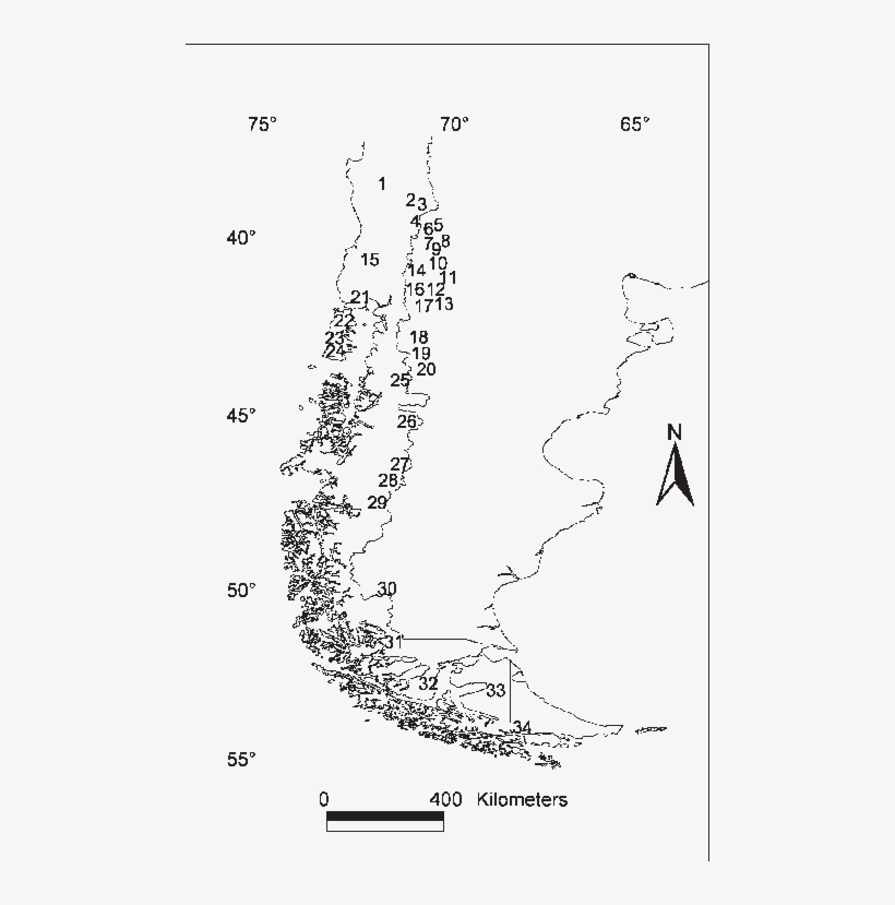 Map Depicting The 34 Studied Populations Of Embothrium - Diagram, transparent png download