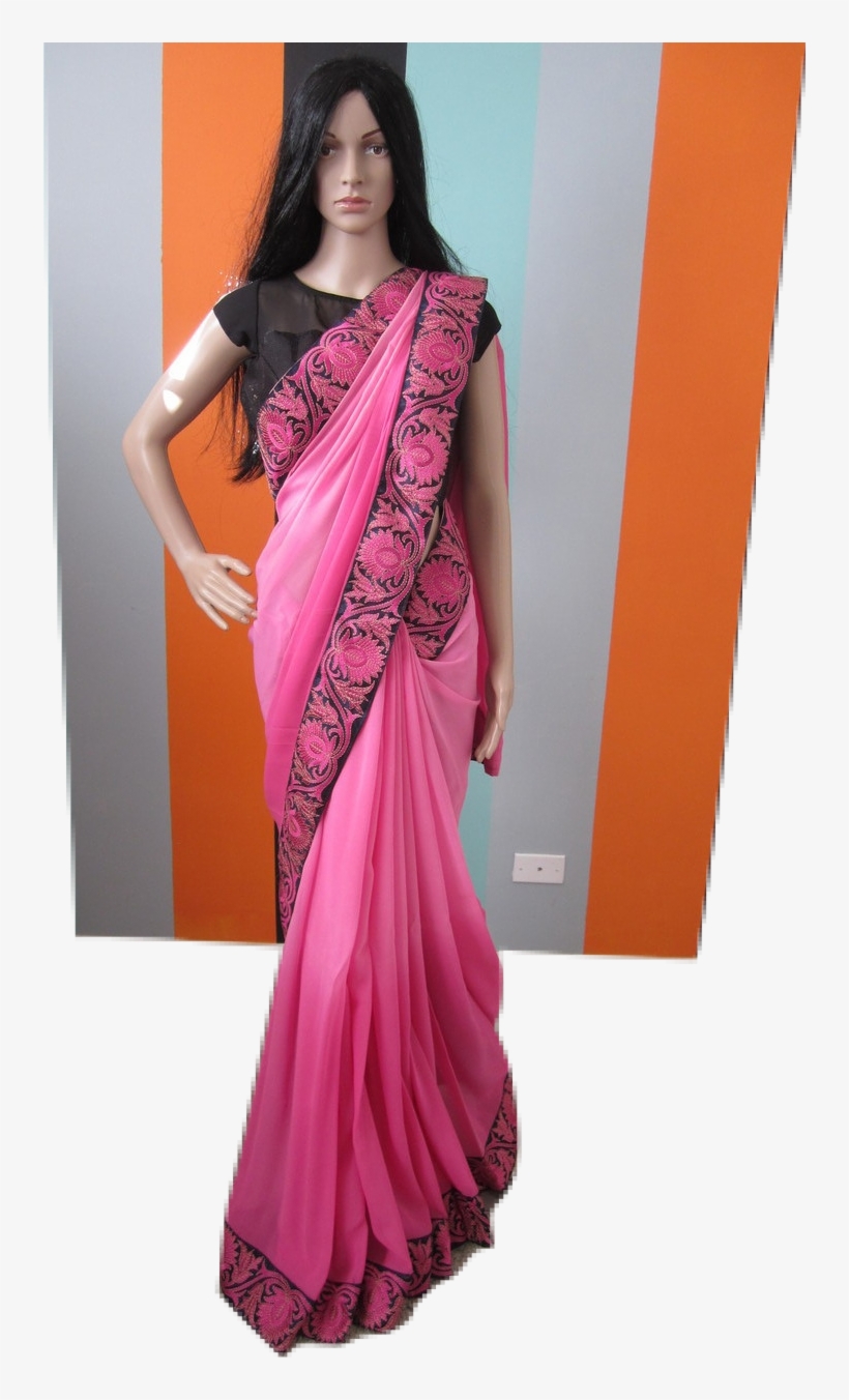 Bollywood Inspired Pink Shaded Saree W/ Black Sequins - Photo Shoot, transparent png download