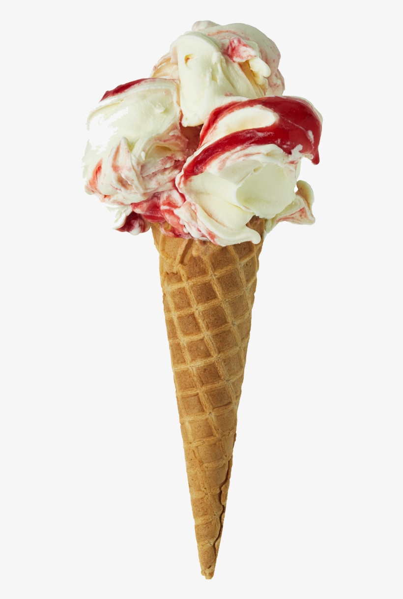 Strawberries And Cream - Ice Cream Cone, transparent png download