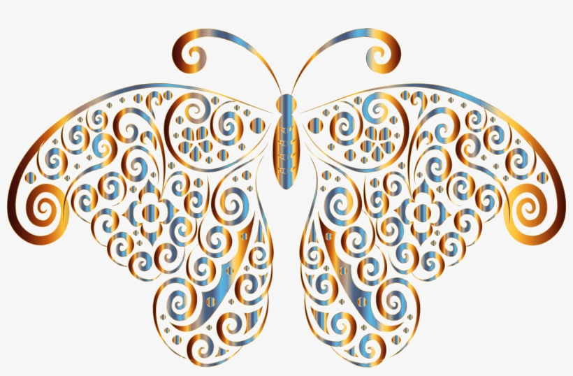 Prismatic Floral Flourish Butterfly Silhouette 5 No - Butterfly Silhouette Png, transparent png download