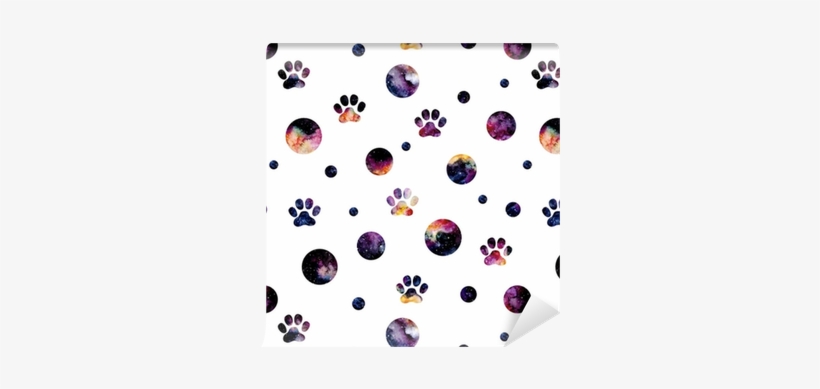 Seamless Pattern Of Watercolor Circles And Cat's Footprints - Watercolor Painting, transparent png download