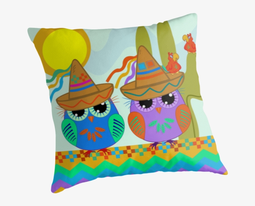 Clipart Resolution 875*875 - Cute Owls With Sombrero Hats And Parrots Art Print, transparent png download