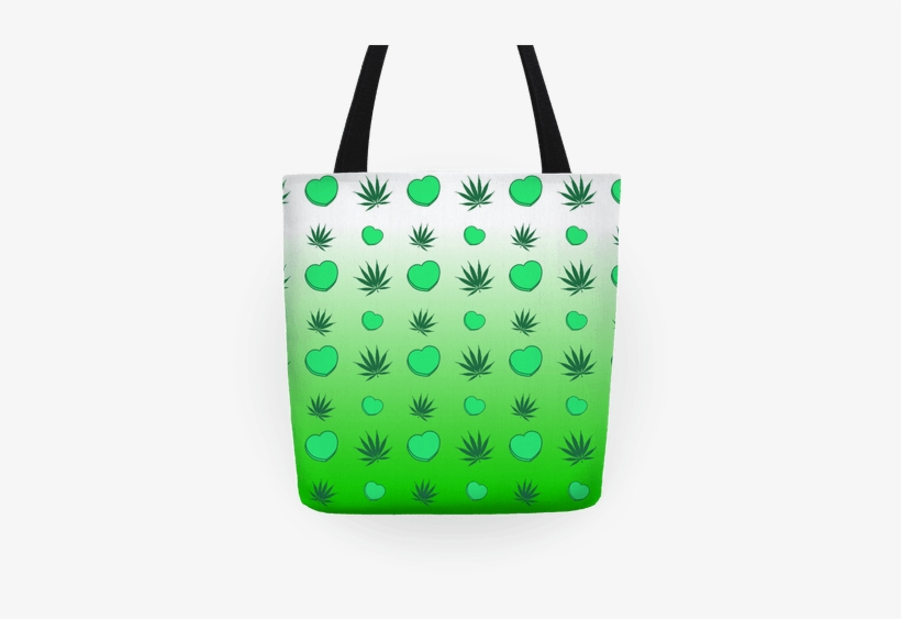 Weed And Hearts Green Ombre Pattern Tote Bag - Weed And Hearts Green Ombre Pattern Tote Bag: Funny, transparent png download