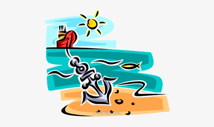 Ship With An Anchor Royalty Free Vector Clip Art Illustration - Anchor On Ship Clip Art, transparent png download