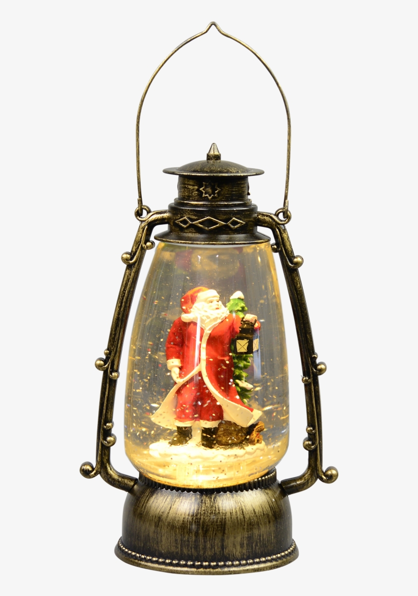 Santa In Antique Look Hurricane Lantern Snow Globe - Christmas Day, transparent png download