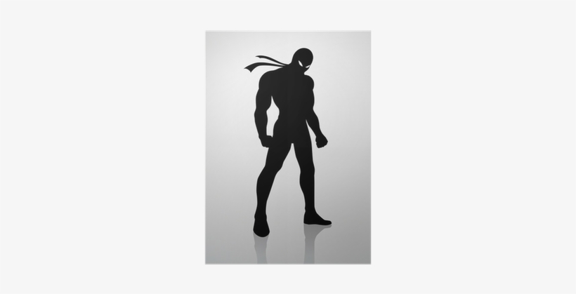 Silhouette Illustration Of A Superhero In A Mask Poster - Silhouette Of A Superhero, transparent png download