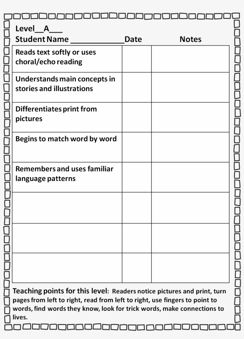 Guided Reading Sample Checklist Pic 1,127×1,502 Pixels - Document, transparent png download