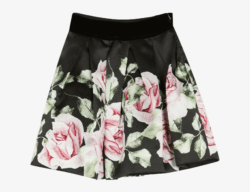 Black Floral Satin Skirt - Miniskirt, transparent png download