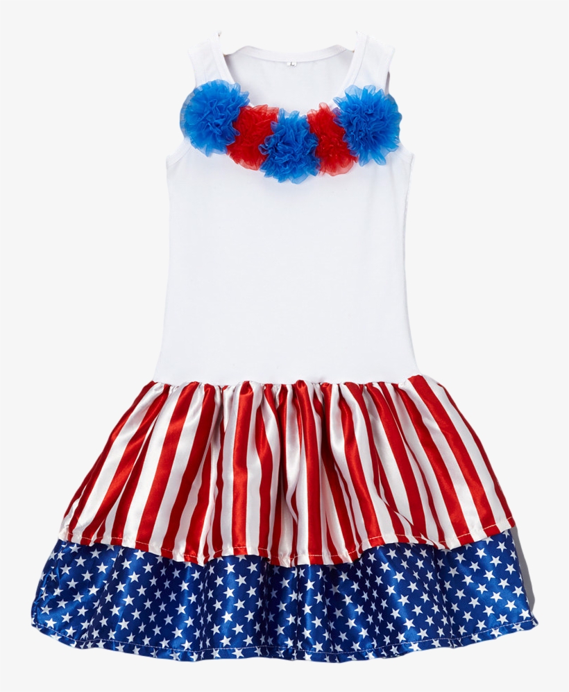 4th Of July White Flag Rosette Dress - Day Dress, transparent png download