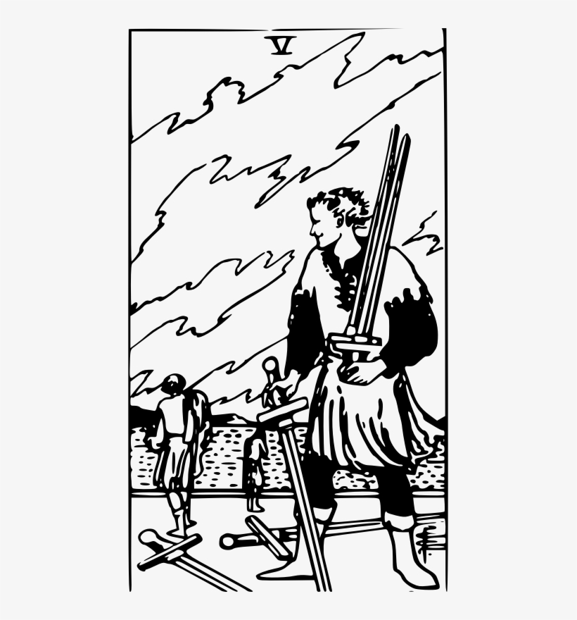 Rider Waite Minor Arcana Five Of Swords - Rider Waite Five Of Swords, transparent png download