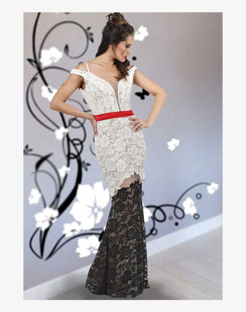 Maxi Black And White Lace Dress - Stencil Da Muro, transparent png download