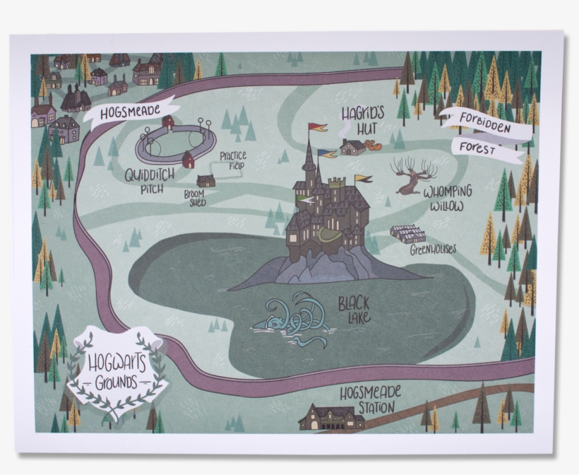 Illustrated Map Of Hogwarts Grounds - Poster, transparent png download