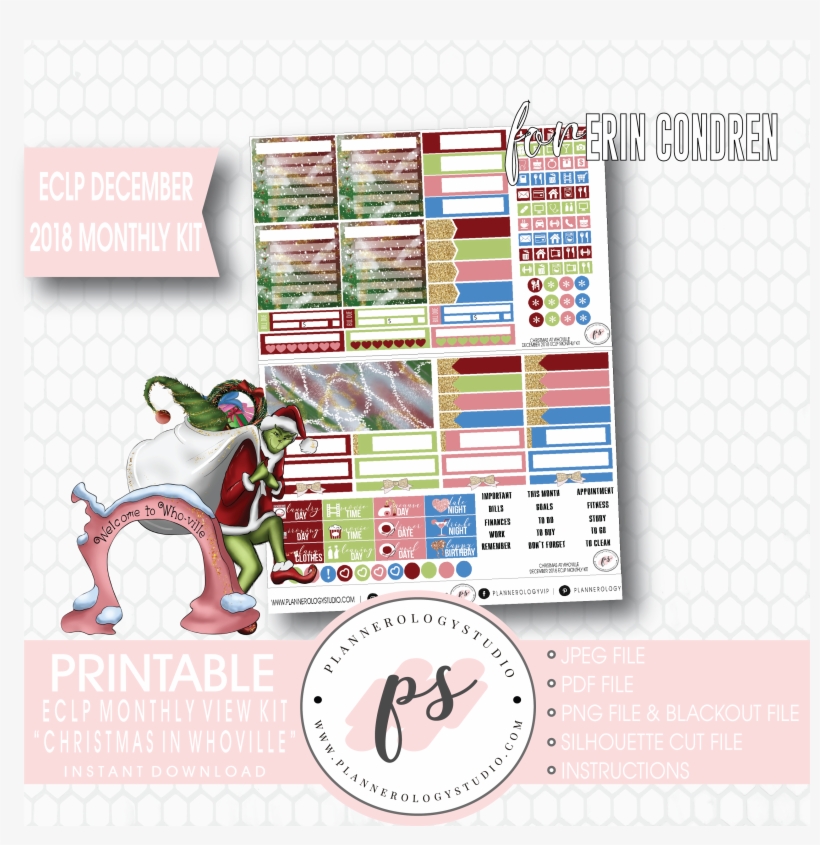 Christmas At Whoville December 2018 Monthly View Kit - Free Planner Sticker Printables Winter, transparent png download