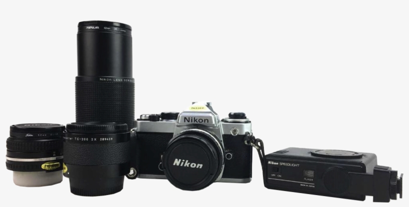 Nikon Fe 35mm Camera, Lenses & Flash - Canon Ef 75-300mm F/4-5.6 Iii, transparent png download