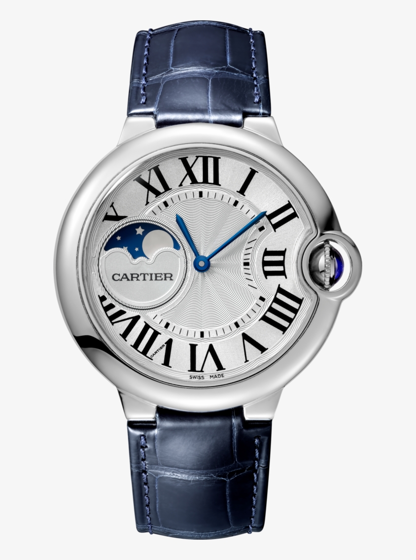Ballon Bleu De Cartier Watch 37 Mm, Steel, Leather - Cartier Ballon Bleu Moonphase, transparent png download