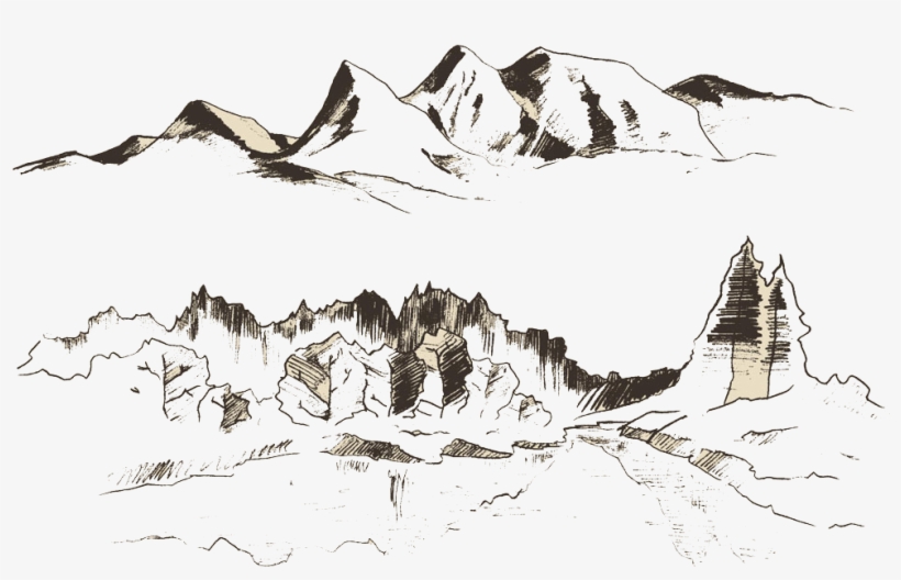 Drawn Mountain Mountain Range - Engravings Png, transparent png download