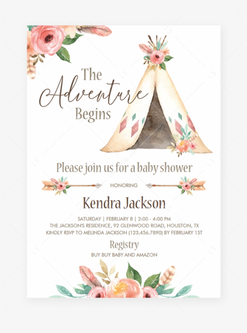 Tribal Baby Shower Invitations Printable By Littlesizzle - Baby Shower Teepee Invitations, transparent png download