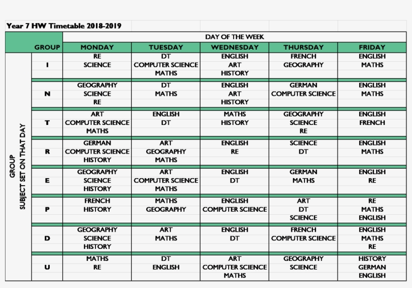 Homework Timetables - Number, transparent png download