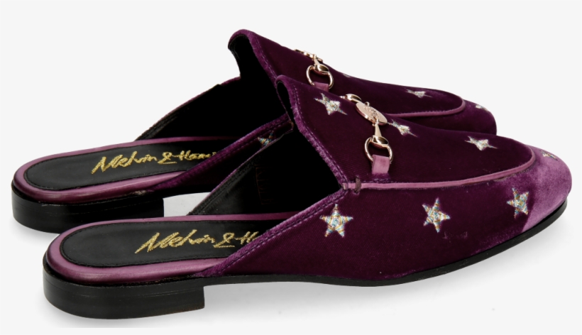 Mules Scarlett 10 Velluto Viola Embroidery Stars - Flip-flops, transparent png download