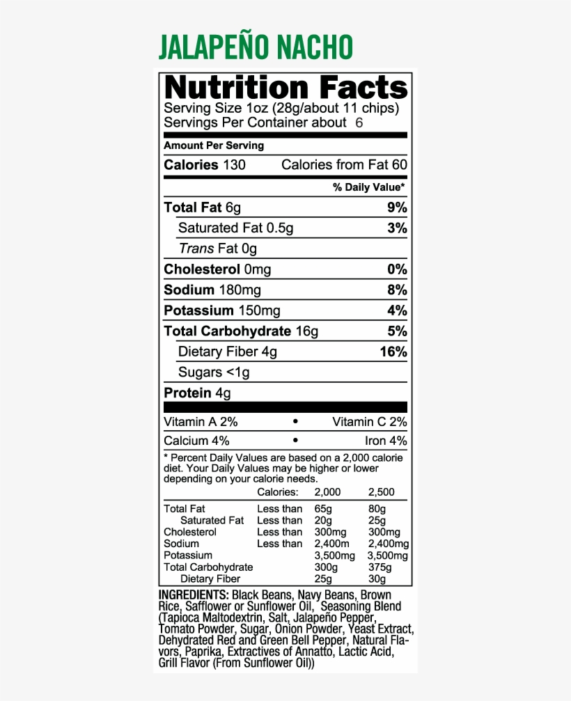 Jalapeño Nacho Bean Chips - Nutrition Facts, transparent png download