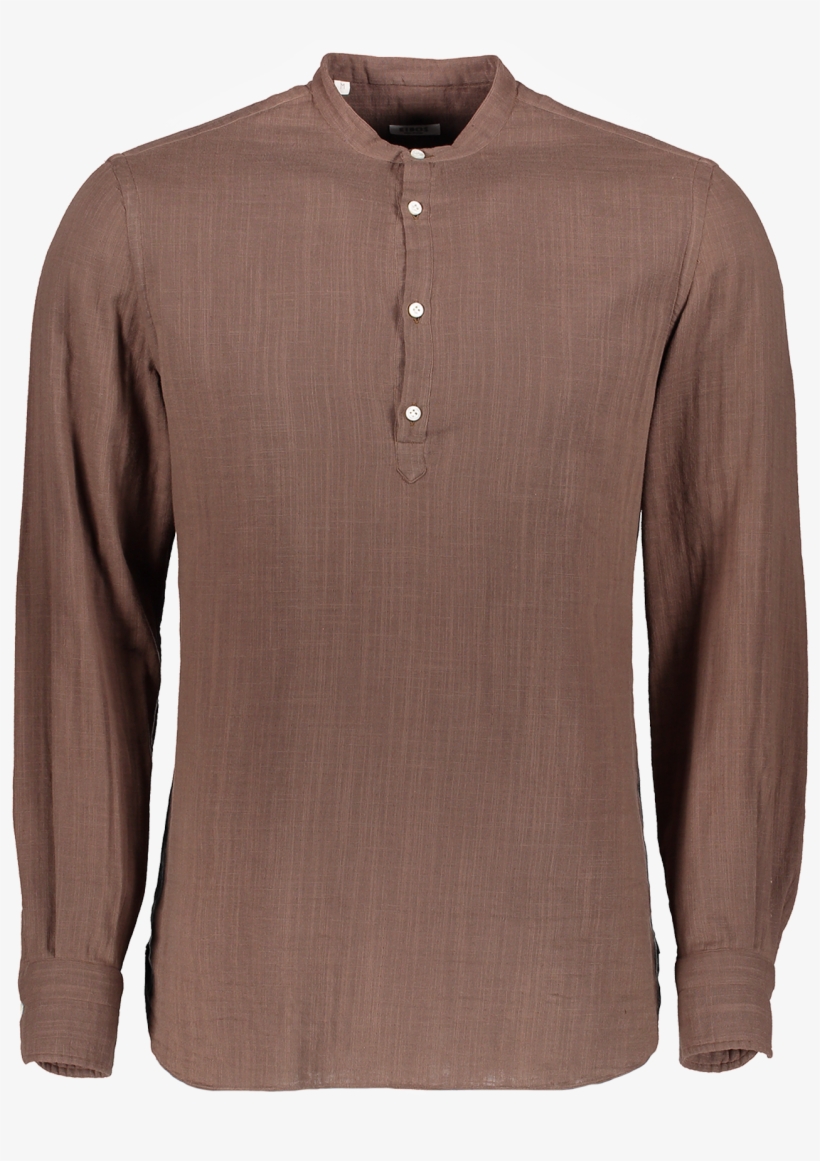 Long Sleeve Band Collar Woven Brown - Long-sleeved T-shirt, transparent png download